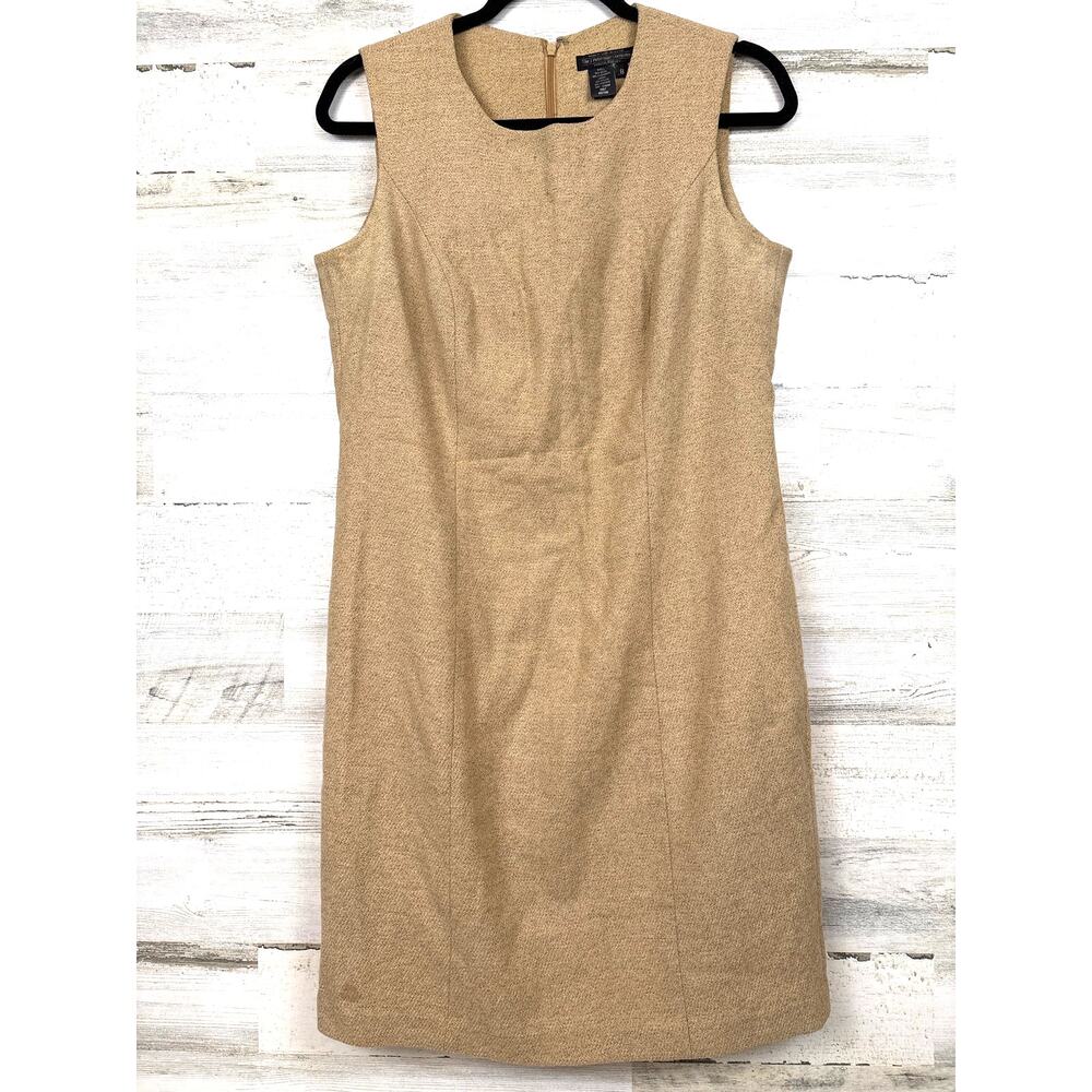 J. Peterman Womens 8 Tan Cashmere Wool Blend Sleeveless Shift Midi Dress Luxe